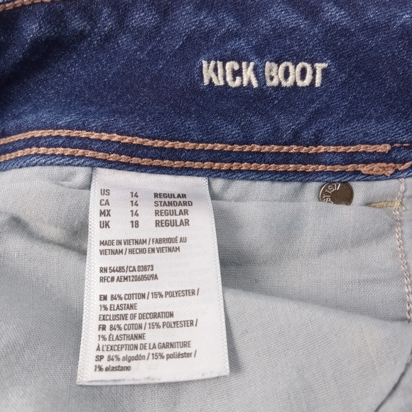 American Eagle Outfitters Kick Boot Jeans Women 14 Blue Bootcut Stretch Mid Rise - Picture 4 of 8